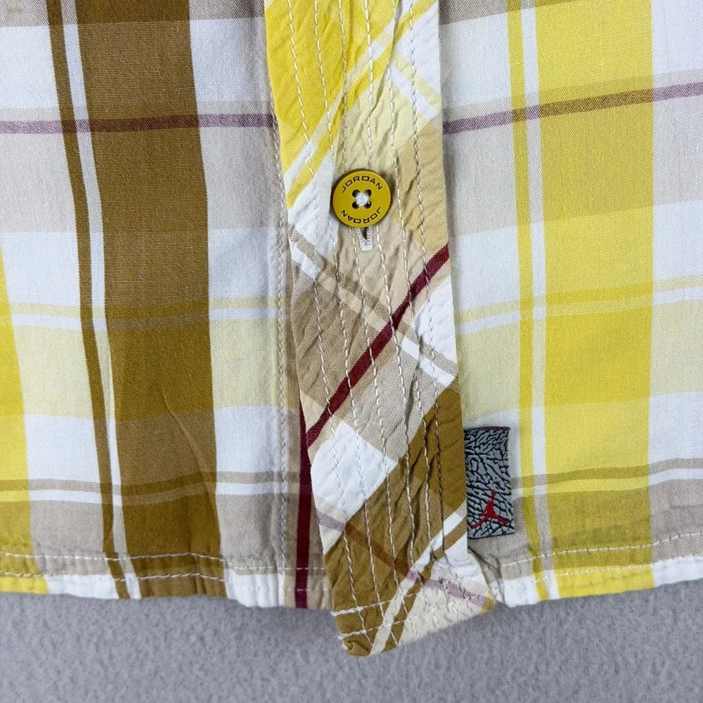 Jordan Jumpman Shirt Mens Large Yellow Plaid Short Sleeve Roll Tab Button Up Y2K